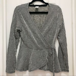 Caution to the wind. Ribbed Stripe Long Sleeve Peplum Silhouette Size Large. New